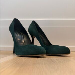 Sergio Rossi Dark / Hunter Green Suede Kalika Pump, Size 37.5